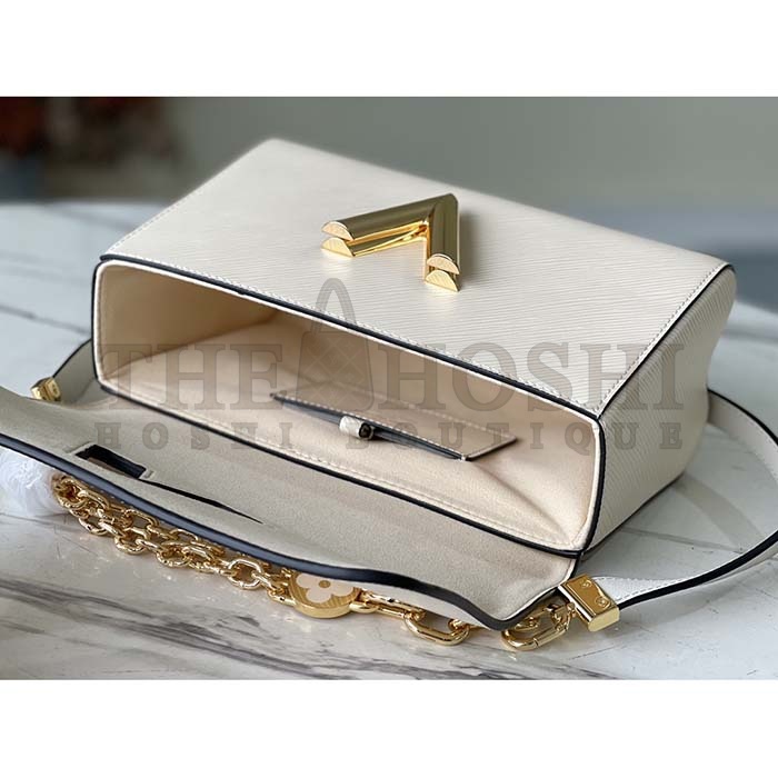 L0vis Vvtt0n LV Women Twist MM Handbag Quartz White Epi Grained Leather Master Quality