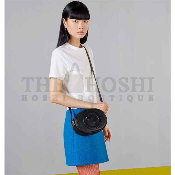 Gvc*1 Women GG Blondie Mini Shoulder Bag Black Leather Round Interlocking G Patch Master Quality