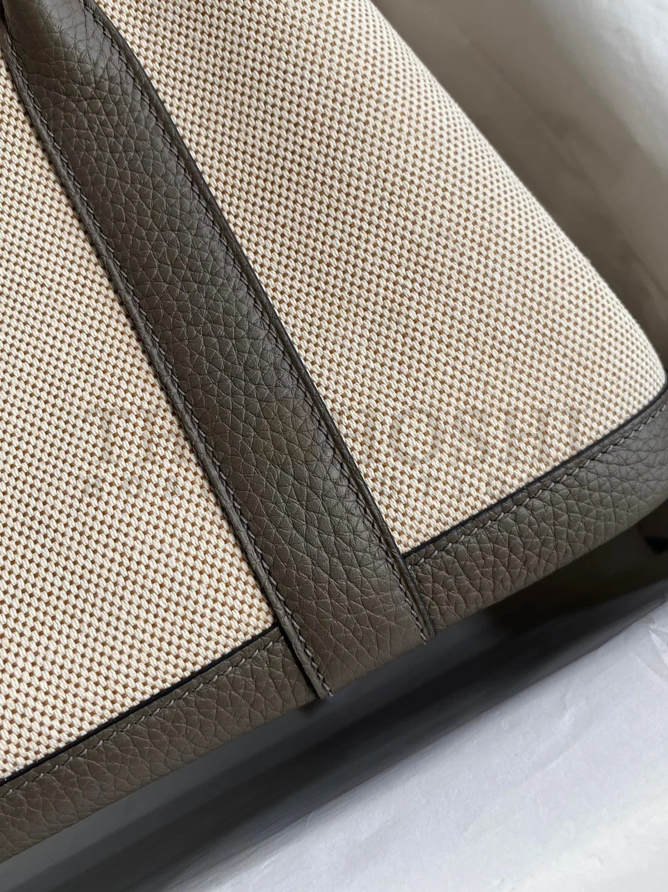 H**me5 Garden Party 30 Handmade Bag in Toile and Etain Leather Master Quality