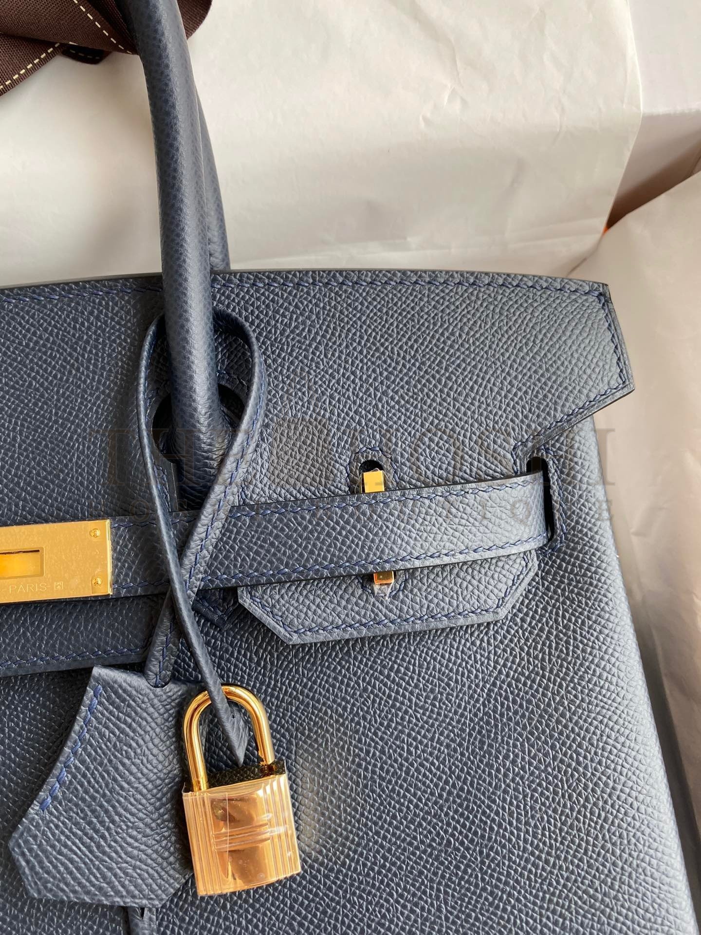H**me5 Birkin 30 Retourne Handmade Bag In Blue Nuit Epsom Calfskin Master Quality