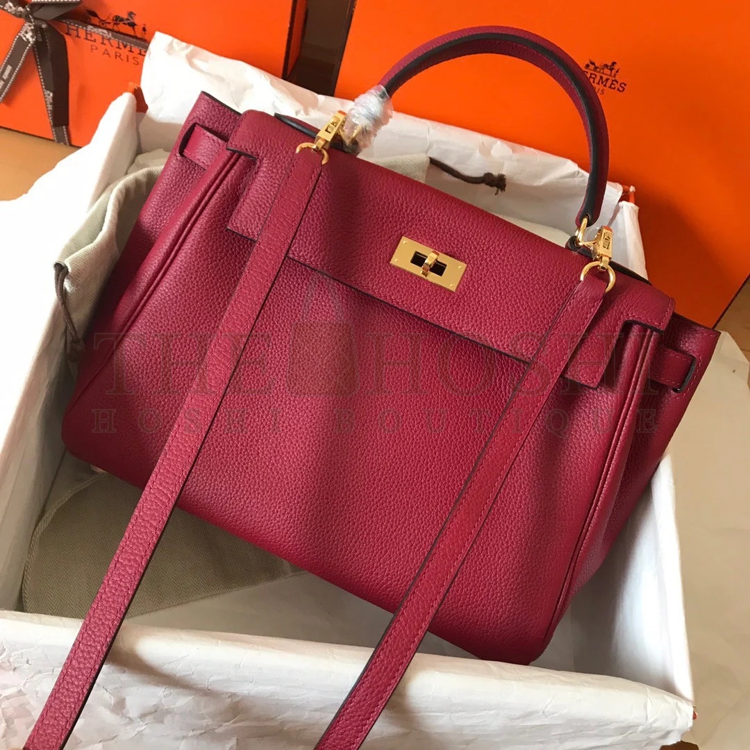 H**me5 Kelly Retourne 28 Handmade Bag In Ruby Clemence Leather Master Quality
