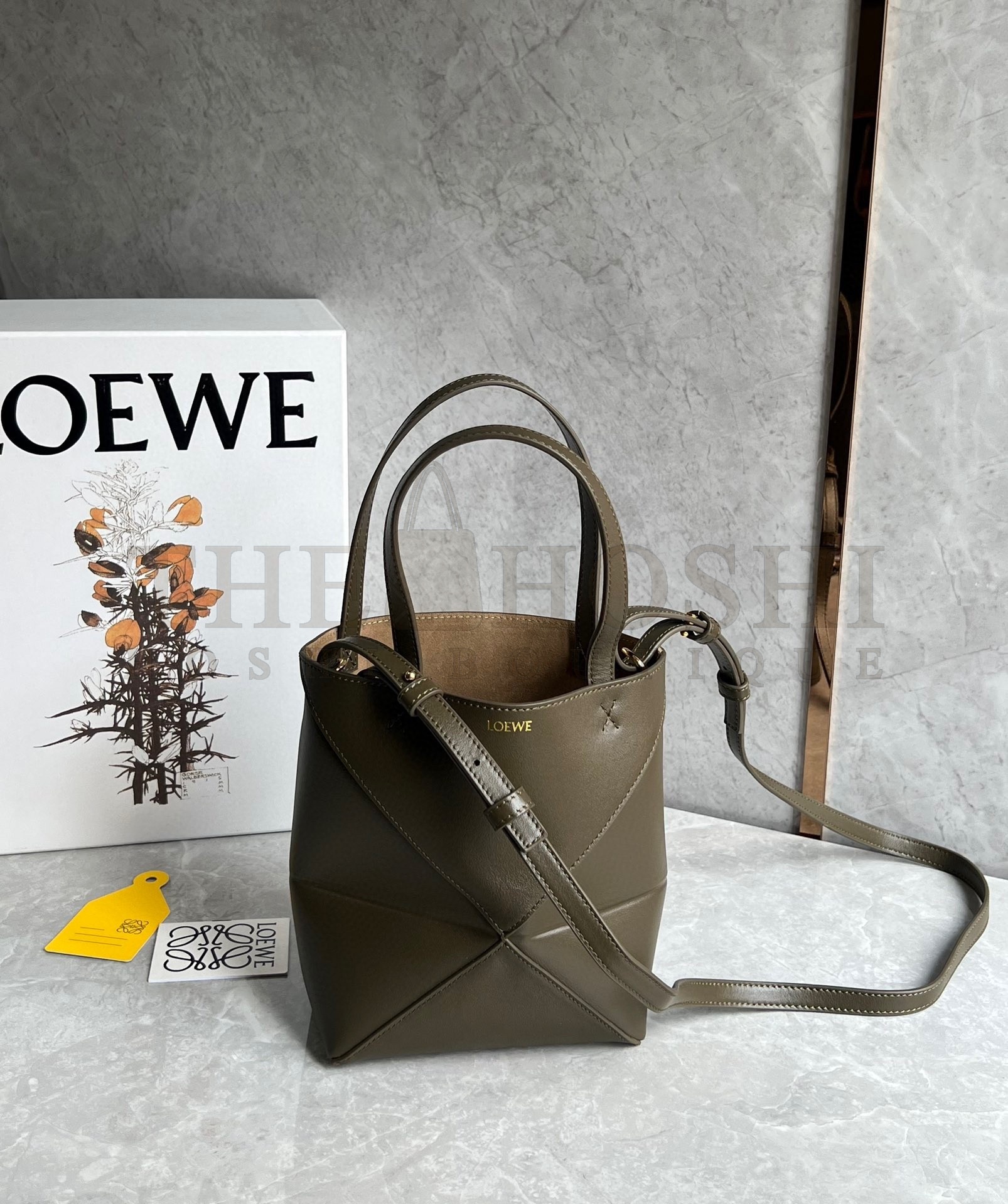 L0ew* Mini Puzzle Fold Tote Bag in Dark Green Calfskin Master Quality