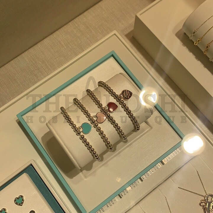 T*f*ny T*f*ny& CO. Pink Heart Tag Bead Bracelet in Silver, 4 mm Master Quality