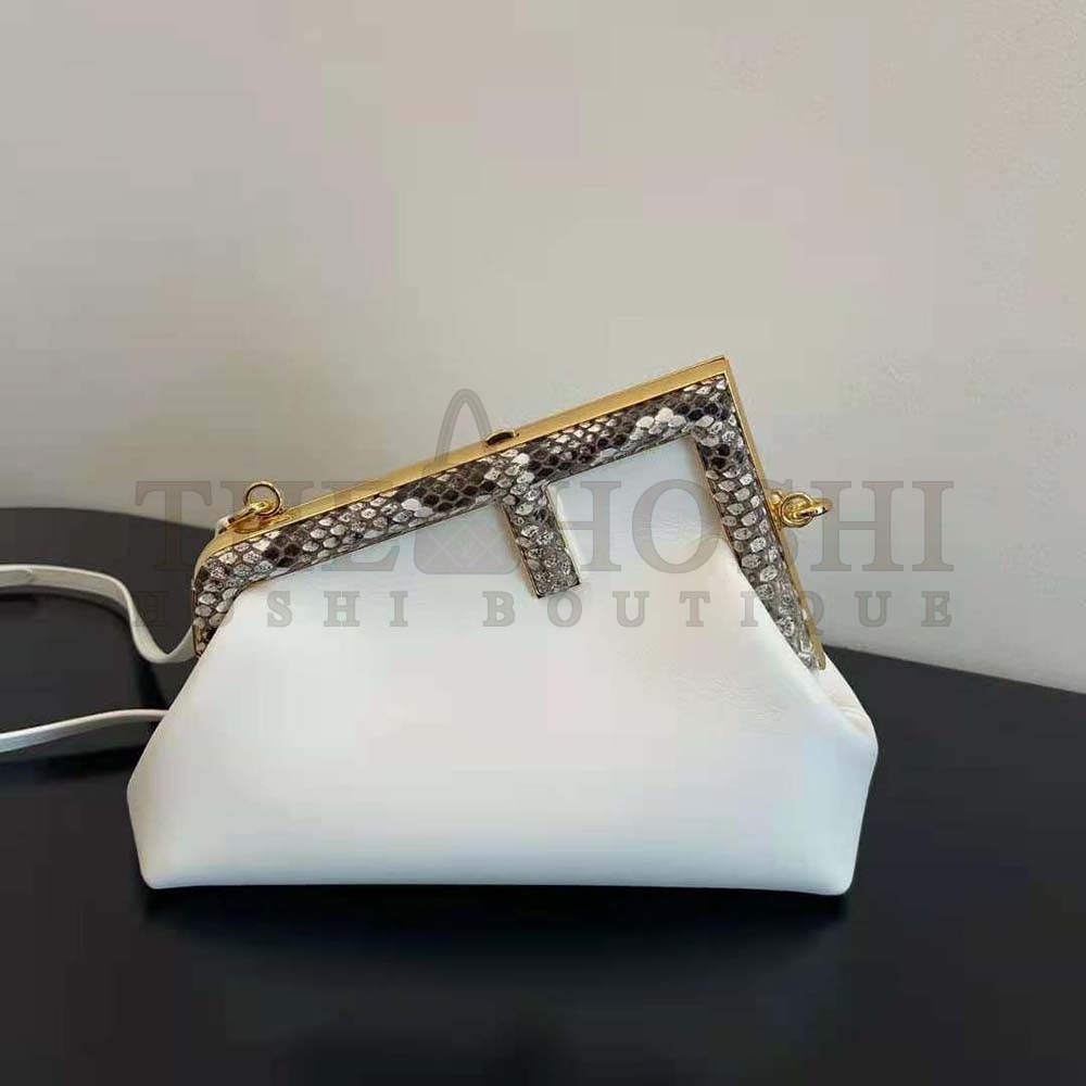 F**di Women First Small White Leather Bag with Exotic Details Master Quality