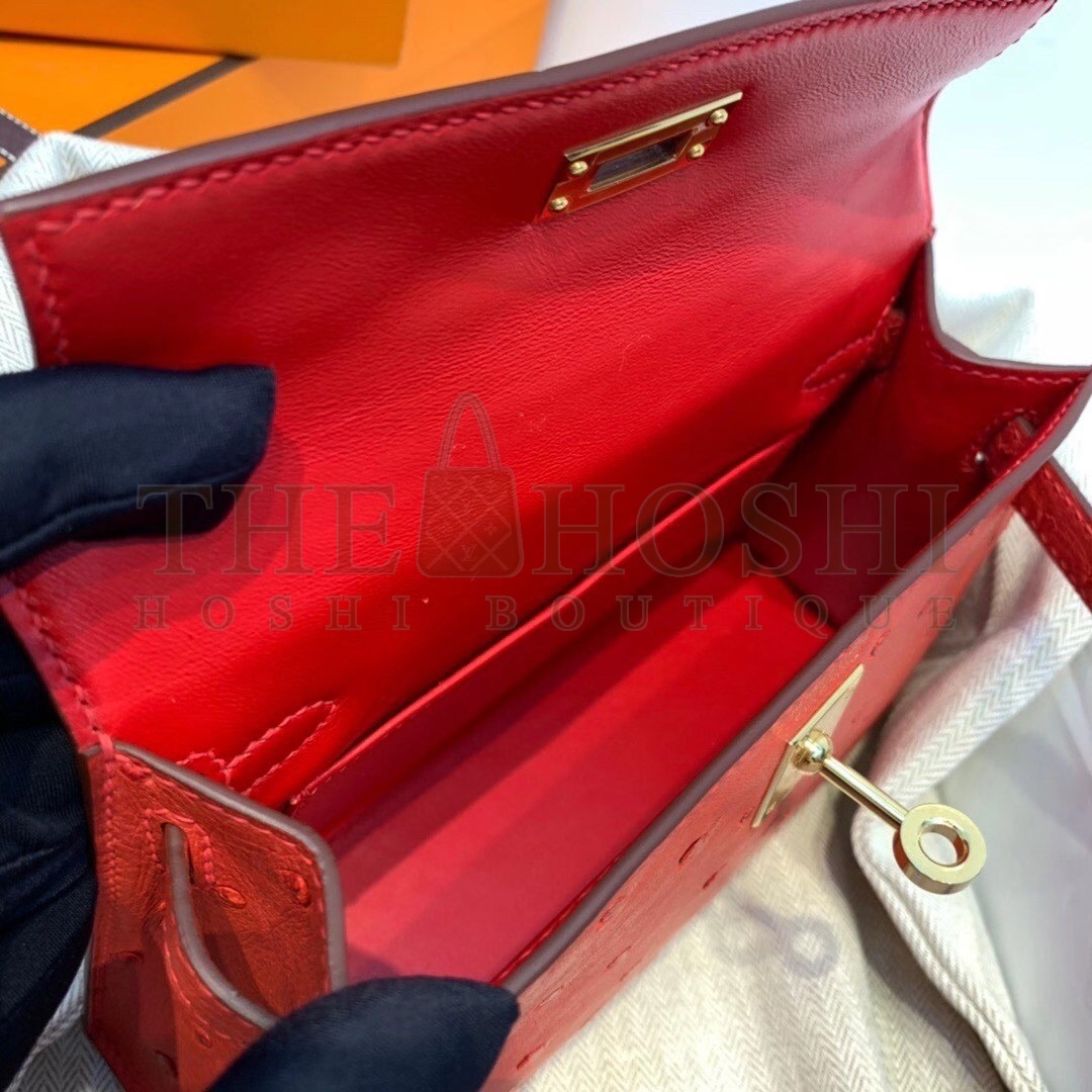H**me5 Red Ostrich Kelly Mini II Handmade Bag Master Quality