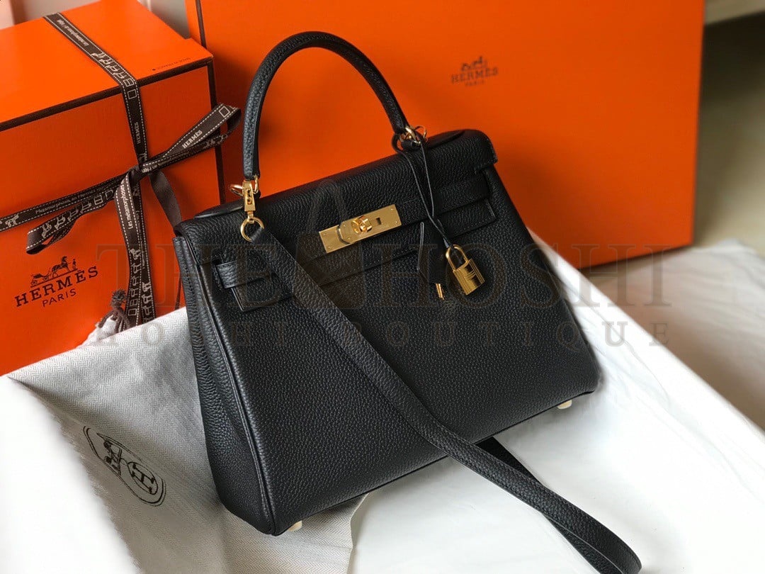 H**me5 Kelly 32cm Retourne Bag in Black Clemence Leather GHW Master Quality