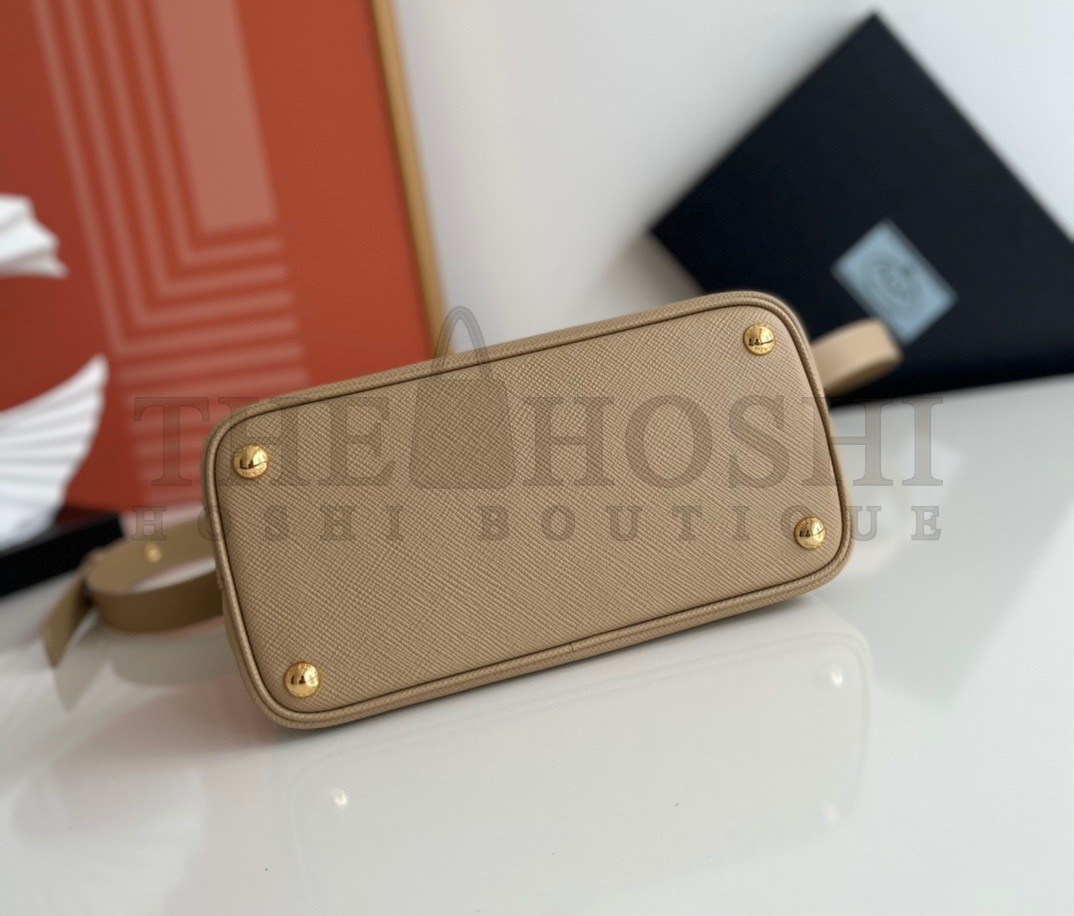 Pra*a Double Mini Bag In Beige Saffiano Leather Master Quality