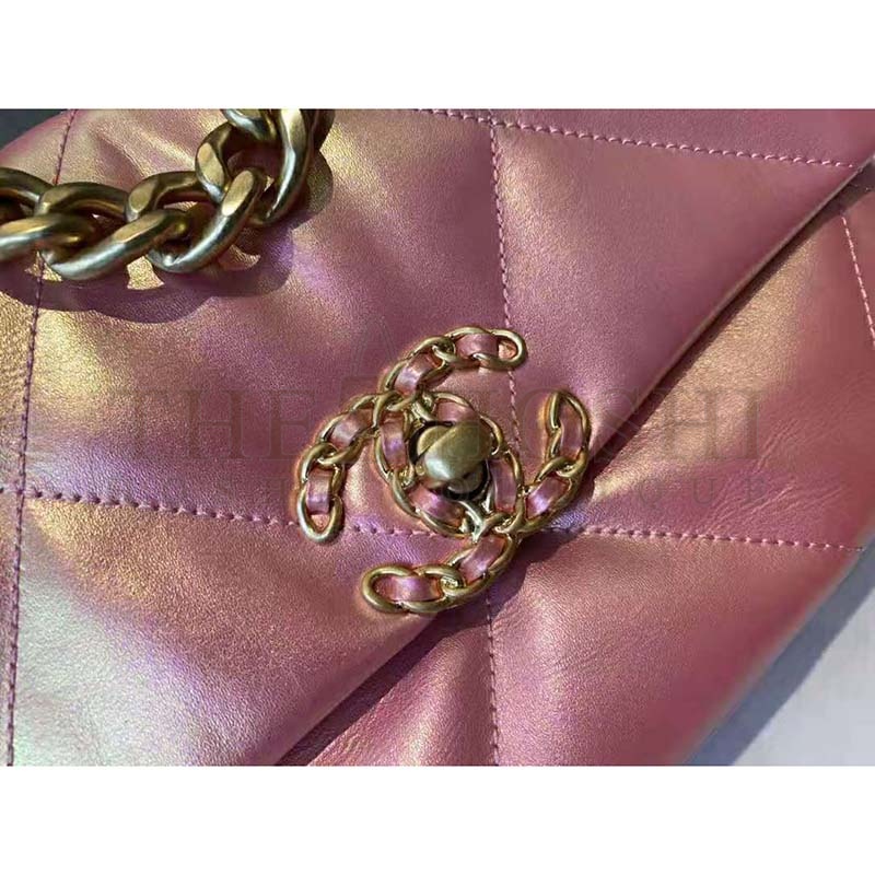 Ch**el Women 19 Flap Bag Lambskin Gold Silver-Tone Ruthenium-Finish Metal Coral Master Quality