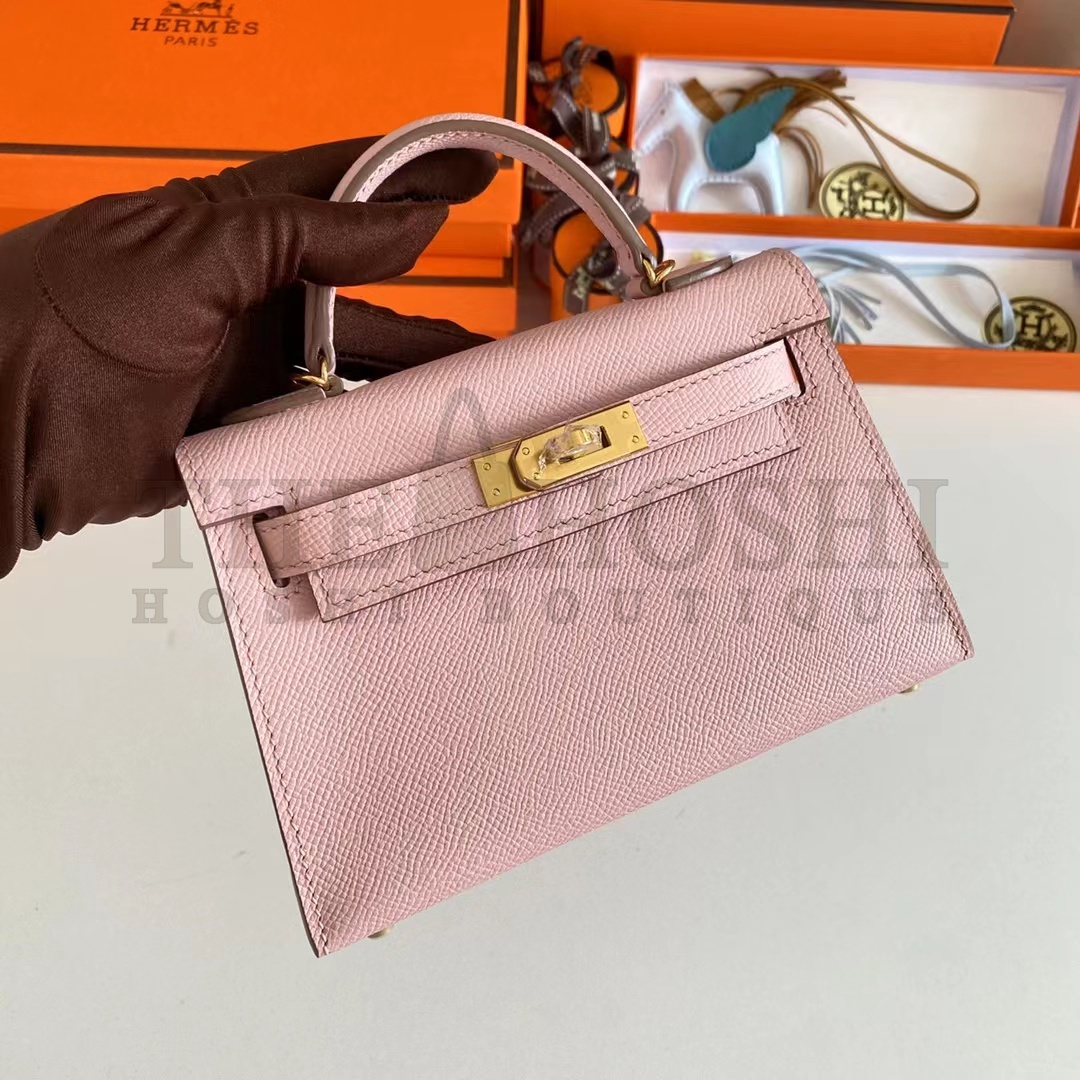 H**me5 Women Mini Kelly 20 Bag Epsom Leather Gold Hardware-Pink Master Quality