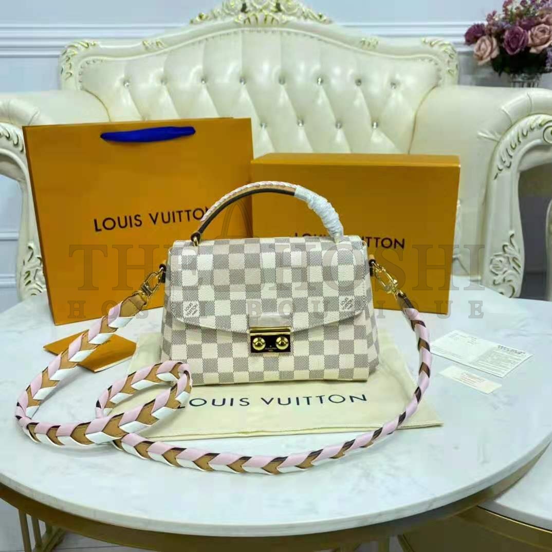 L0vis Vvtt0n LV Women Croisette Hand Bag Pink Damier Azur Coated Canvas Master Quality