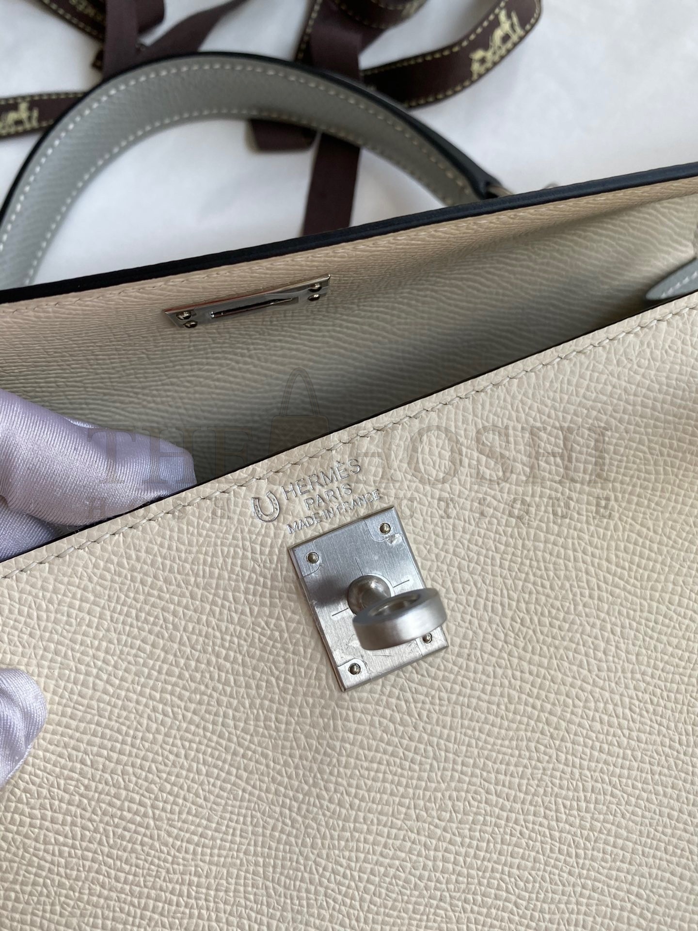 H**me5 Kelly Sellier 25 Bicolor Bag in Craie and Gris Mouette Epsom Calfskin Master Quality