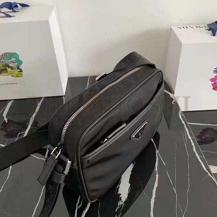 Pra*a Unisex Re-Nylon Saffiano Shoulder Bag Zipper Closure Fabric Leather Master Quality