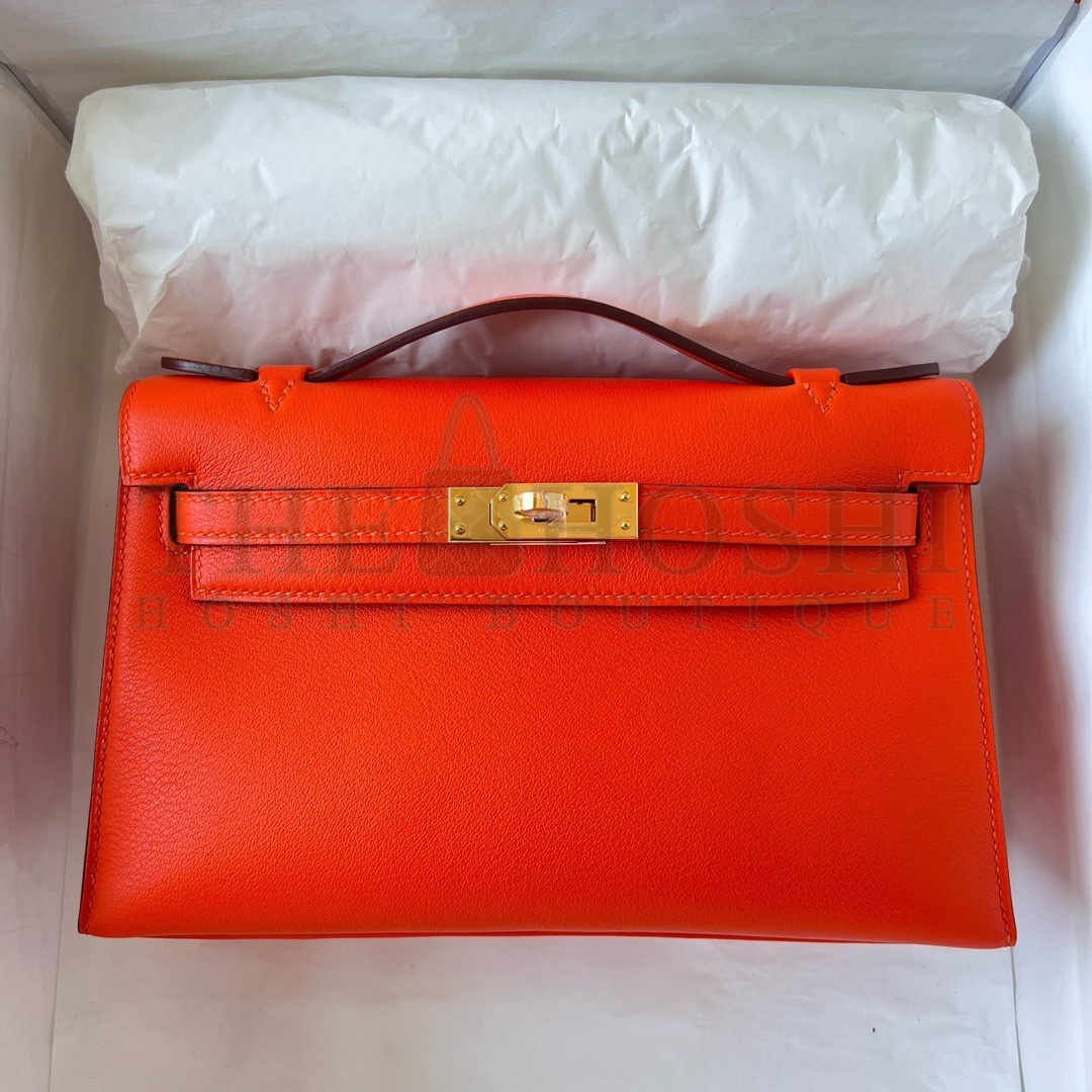 H**me5 Kelly Pochette Handmade Bag In Rouge Piment Swift Calfskin Master Quality