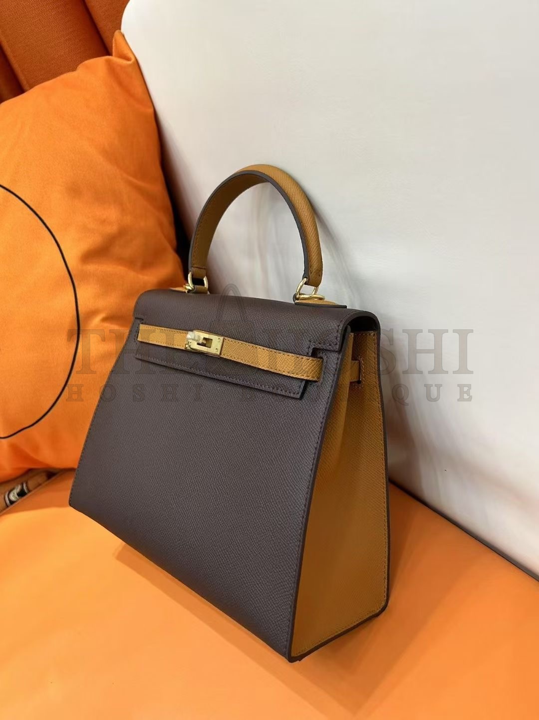 H**me5 Kelly 25cm Epsom Leather Bag Bois de Rose / Sesame Color Master Quality