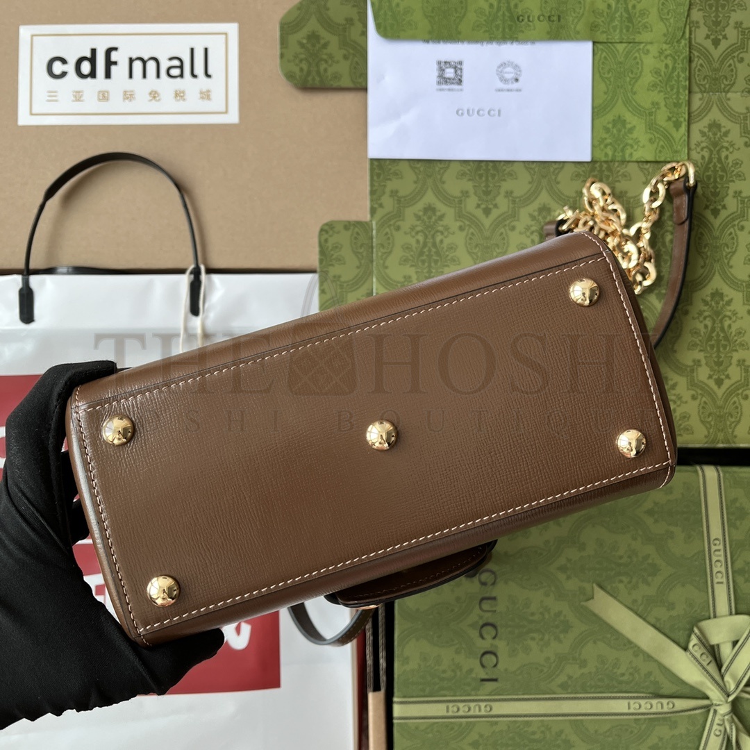 Gvc*1 Brown Horsebit Leather Top Handle Crossbody Bag Master Quality