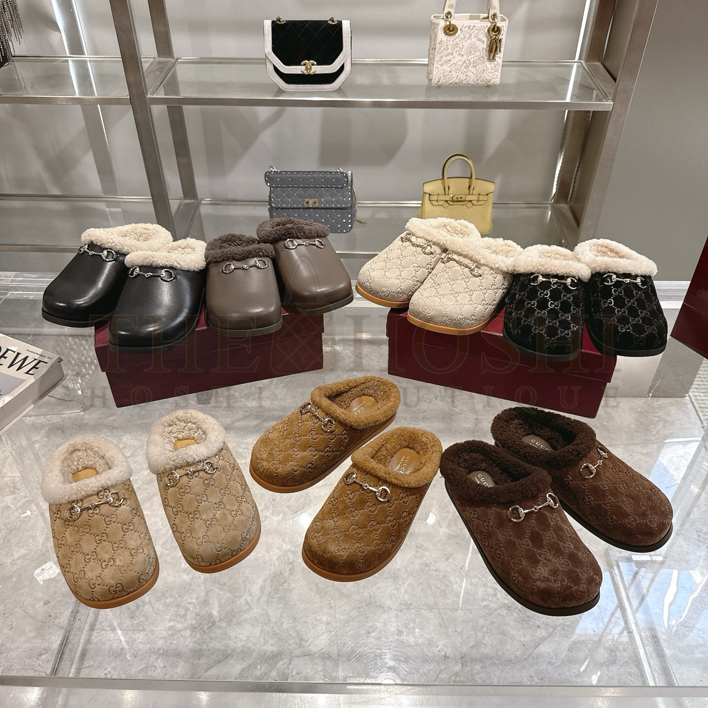 Gvc*1 Brigh Leather Horsebit-Detailed Shearling-Lined Mules Sandals Master Quality