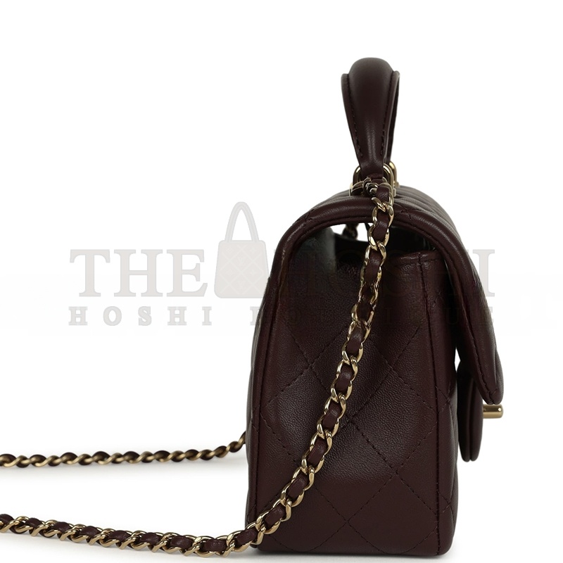 Ch**el MINI RECTANGULAR FLAP WITH TOP HANDLE LAMBSKIN LIGHT GOLD HARDWARE (20*13*6cm) Master Quality