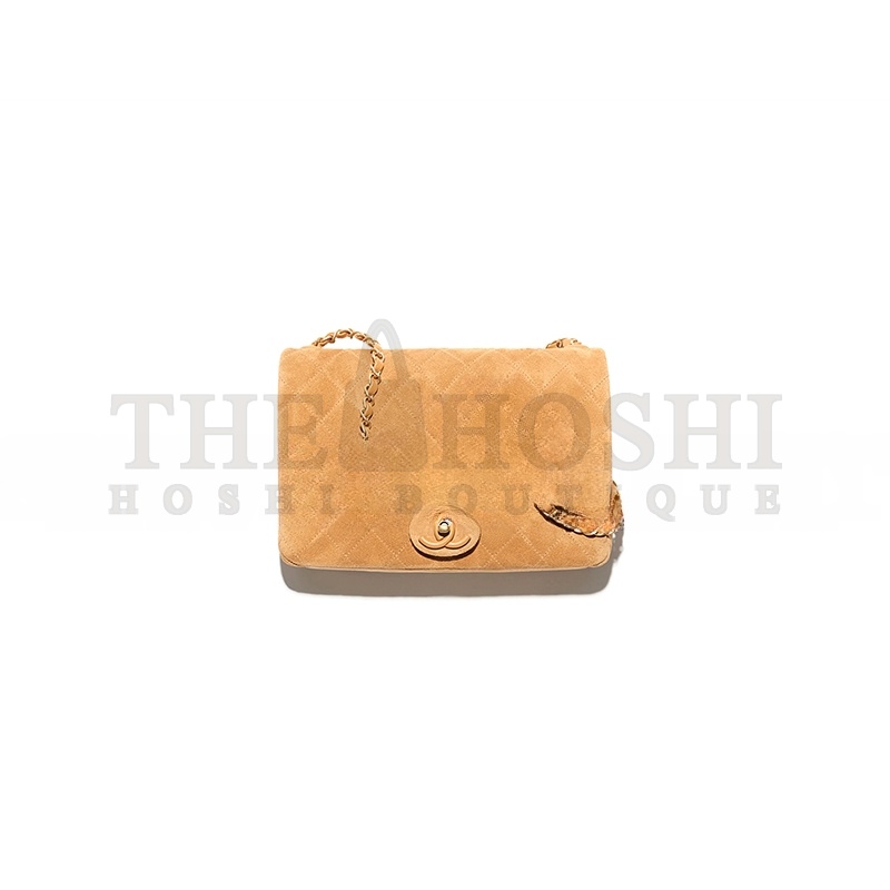 Ch**el FLAP BAG SUEDE CALFSKIN, LAMBSKIN & GOLD-TONE METAL DARK BEIGE AS5987 (26*18*7cm) Master Quality