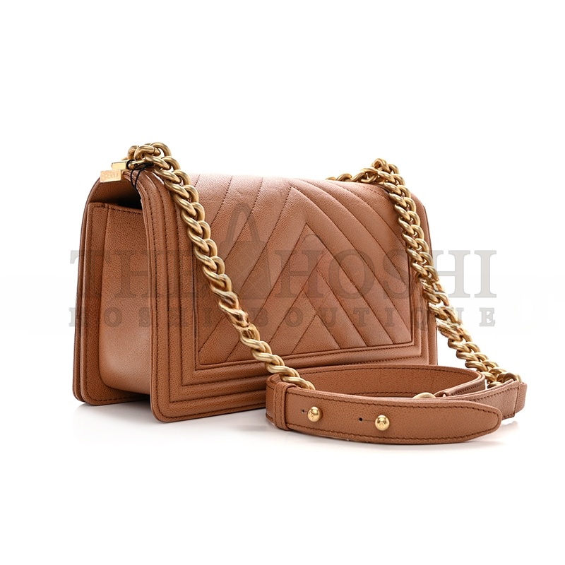 Ch**el CAVIAR CHEVRON MEDIUM QUILTED BOY FLAP BROWN A67086 (25*15*6cm) Master Quality