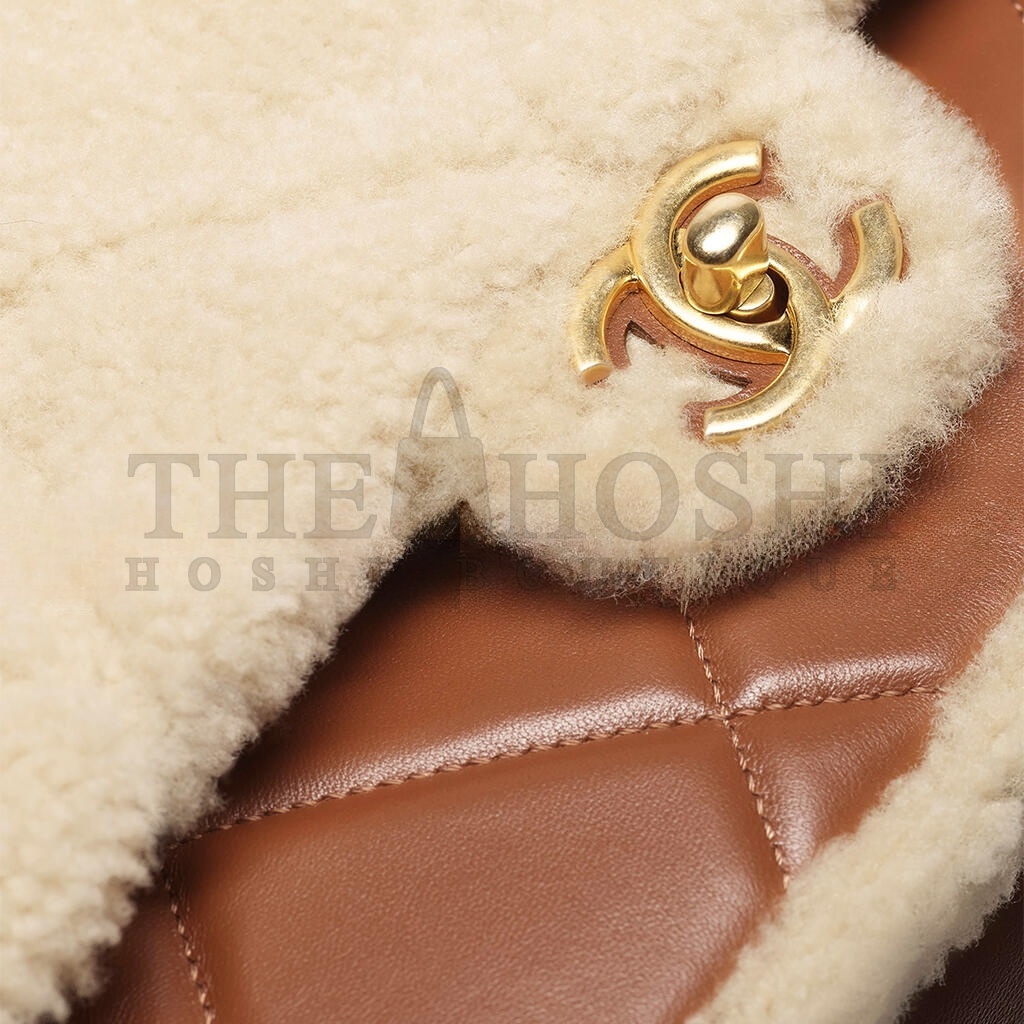 Ch**el SHEARLING LAMBSKIN & GOLD-TONE METAL FLAP BAG AS5149 (23.5*16*7.5cm) Master Quality