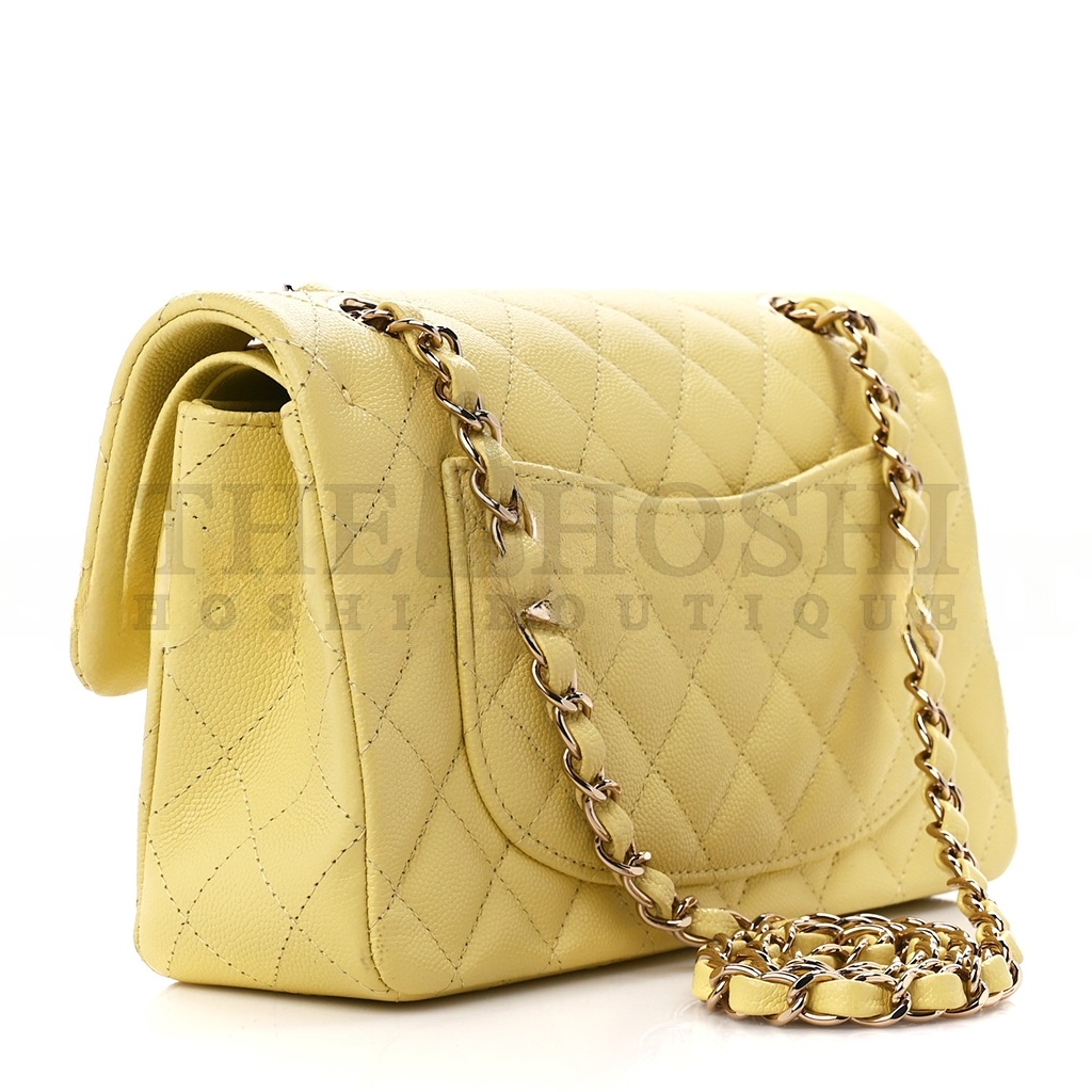 Ch**el CAVIAR QUILTED SMALL DOUBLE COVER YELLOW (23*14.5*6cm) Master Quality
