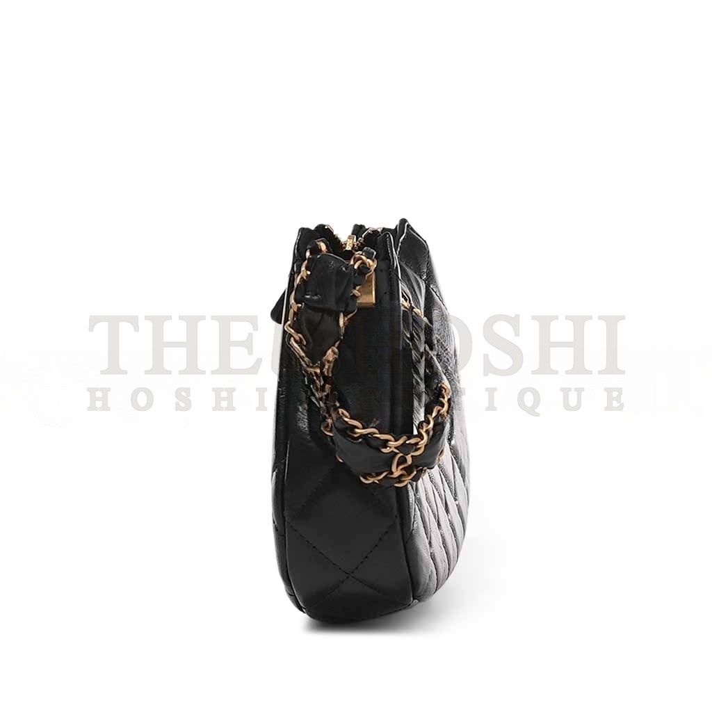 Ch**el BLACK QUILTED LAMBSKIN HOBO BAG BRUSHED GOLD HARDWARE (20.5*12*4.5cm) Master Quality