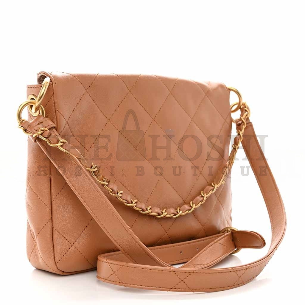 Ch**el SHINY CALFSKIN QUILTED S*pPLE TWINS SMAL HOBO BAG BROWN (24.5*19*5cm) Master Quality