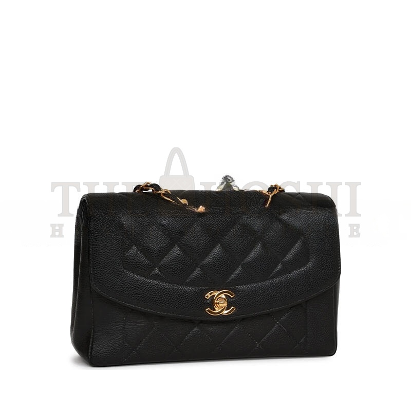 Ch**el MEDIUM DIANA FLAP BAG BLACK CAVIAR GOLD HARDWARE A2221 (22.5*14*7cm) Master Quality
