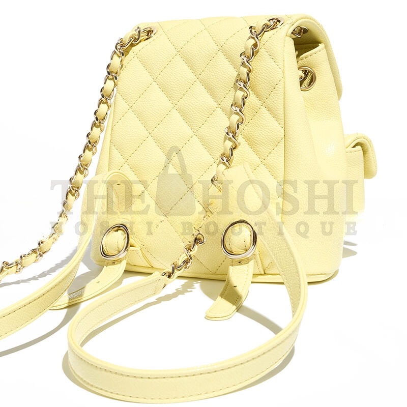 Ch**el SMALL BACKPACK GRAINED CALFSKIN & GOLD-TONE METAL LIGHT YELLOW AS3787 B16985 (17.5*16.5*10cm) Master Quality
