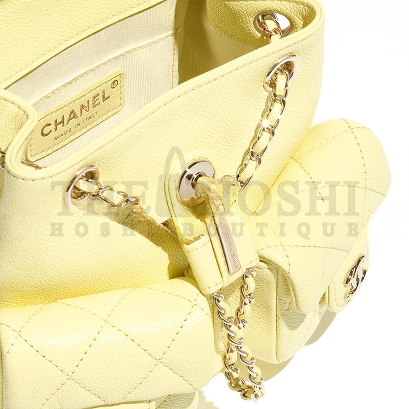 Ch**el SMALL BACKPACK GRAINED CALFSKIN & GOLD-TONE METAL LIGHT YELLOW AS3787 B16985 (17.5*16.5*10cm) Master Quality