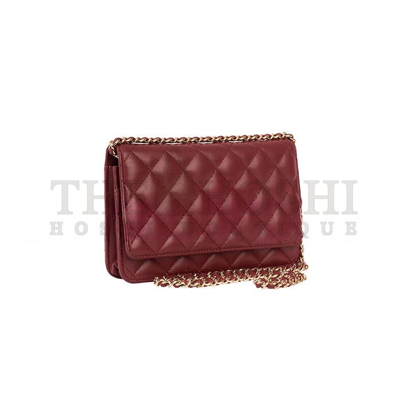 Ch**el DARK RED LAMBSKIN MATELASSE WALLET ON CHAIN (19*13*4cm) Master Quality