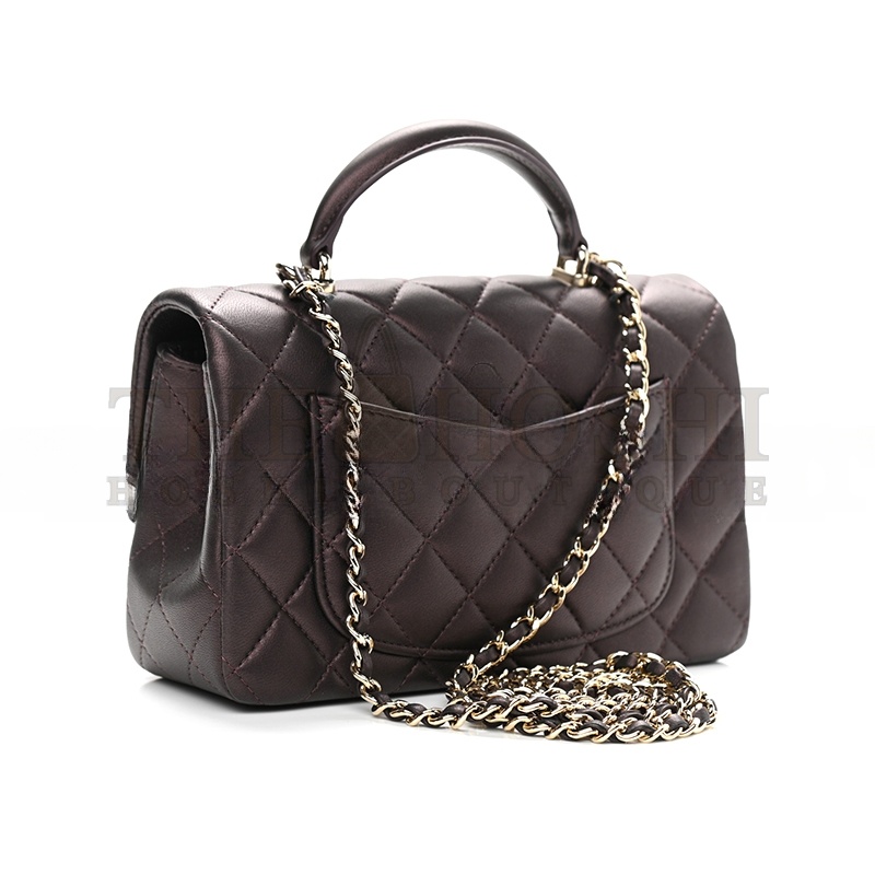 Ch**el LAMBSKIN QUILTED MINI TOP HANDLE RECTANGULAR FLAP LIGHT GOLD BURGUNDY 1106160 (20*13*6cm) Master Quality
