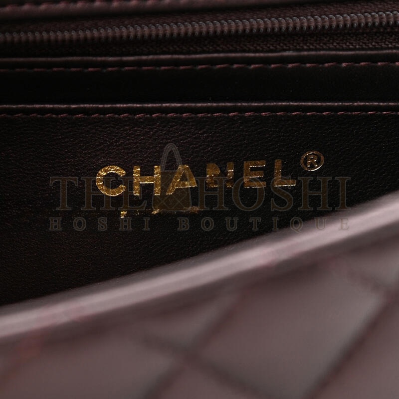 Ch**el LAMBSKIN QUILTED MINI TOP HANDLE RECTANGULAR FLAP LIGHT GOLD BURGUNDY 1106160 (20*13*6cm) Master Quality