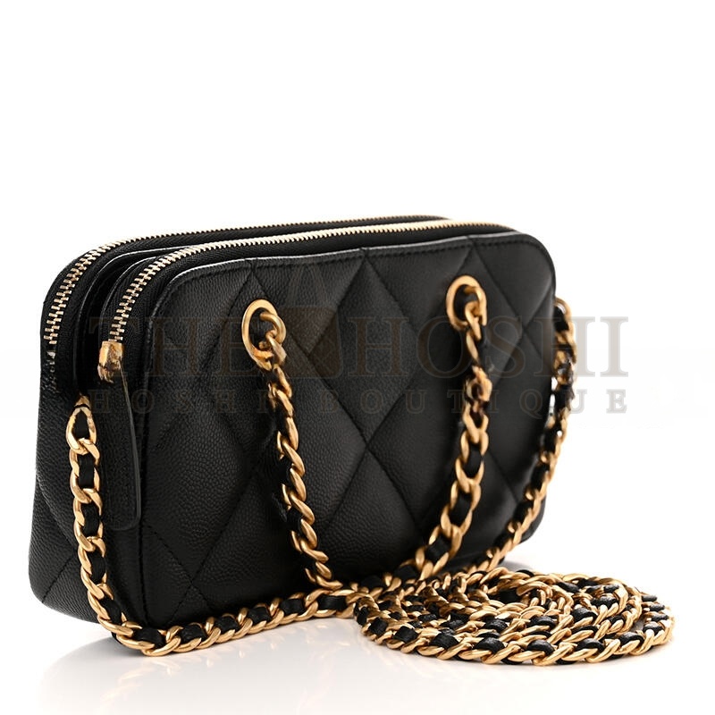 Ch**el CAVIAR QUILTED TOP HANDLE PHONE HOLDER WITH CHAIN BLACK AP3495 (18*11*4cm) Master Quality