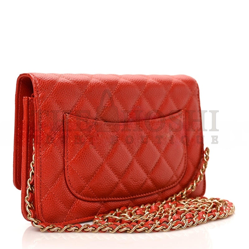 Ch**el CAVIAR QUILTED WALLET ON CHAIN WOC RED  (19*13*4cm) Master Quality