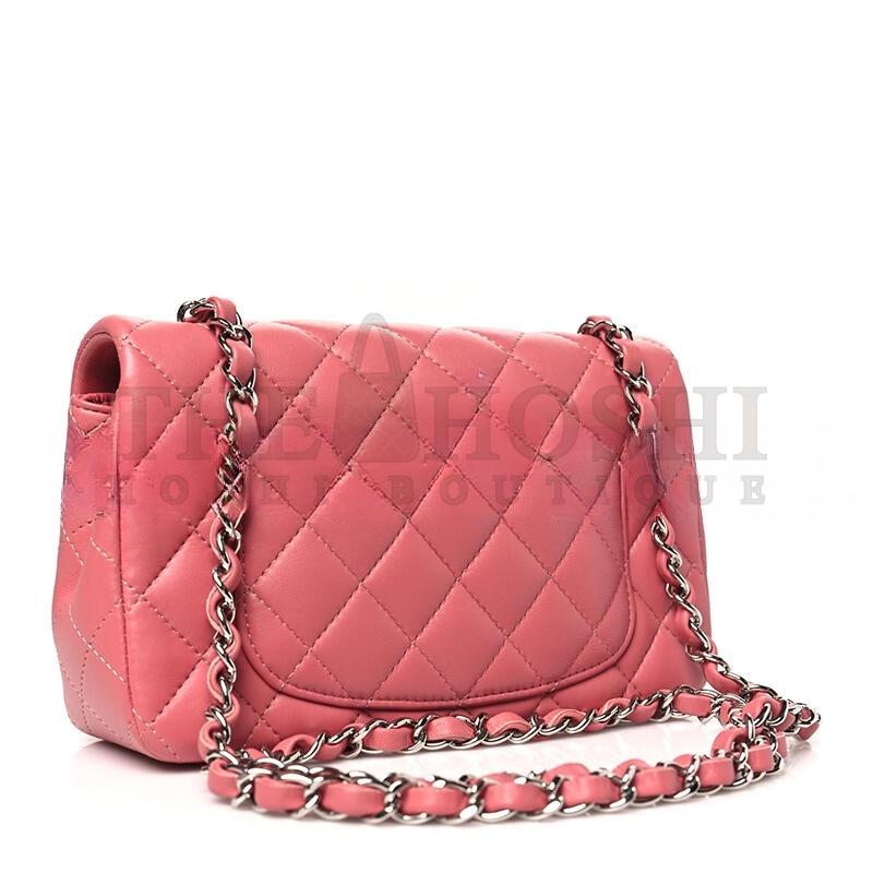 Ch**el LAMBSKIN QUILTED MINI RECTANGULAR FLAP PINK  A01116 (20*13*6cm) Master Quality