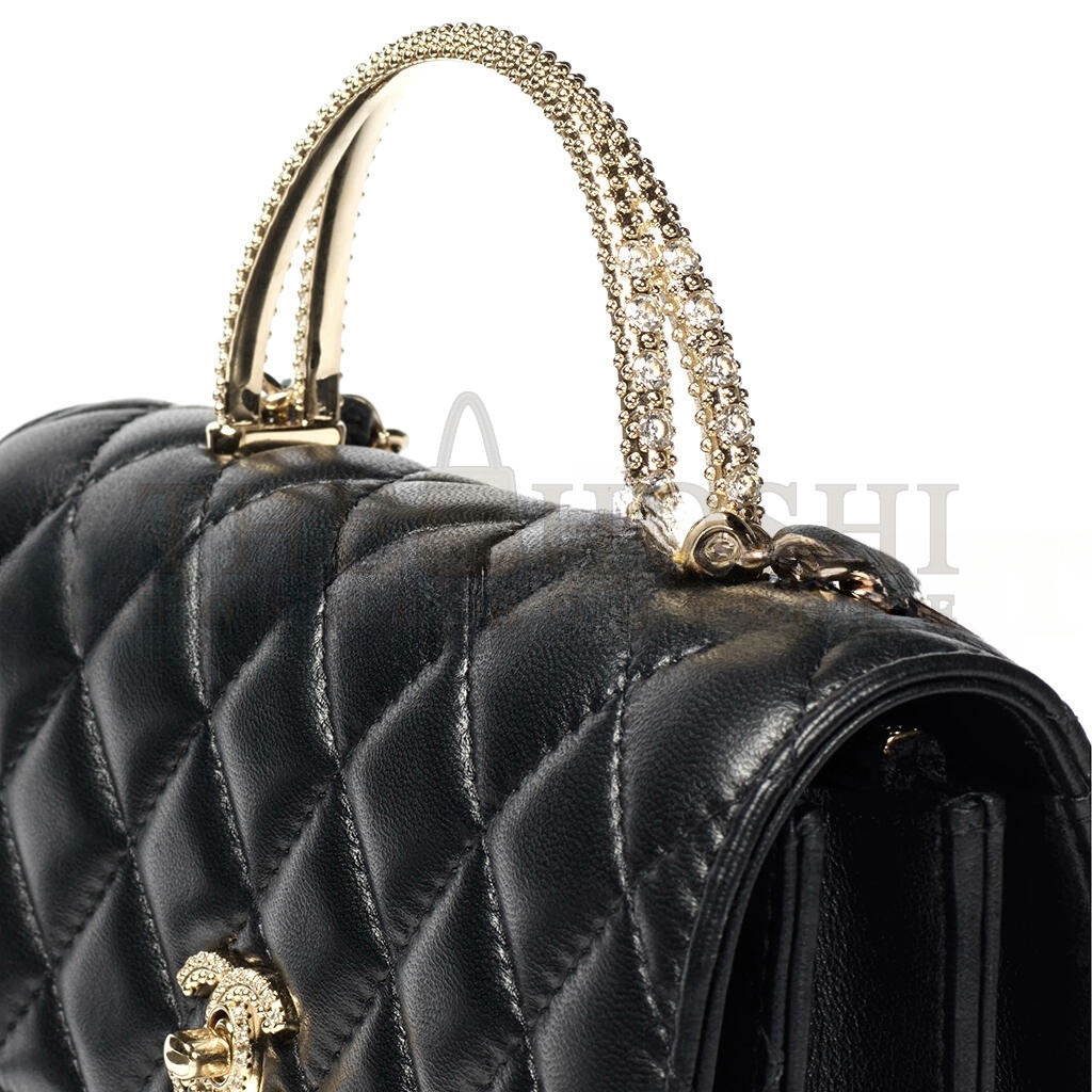 Ch**el CLUTCH WITH CHAIN LAMBSKIN, STRASS &amp; GOLD-TONE METAL BLACK AP4831 (18.5*11*6cm) Master Quality