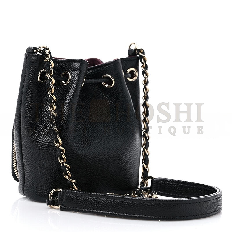 Ch**el CAVIAR QUILTED MINI CC POCKET BUCKET BAG BLACK AP2913 (11*10*4cm) Master Quality