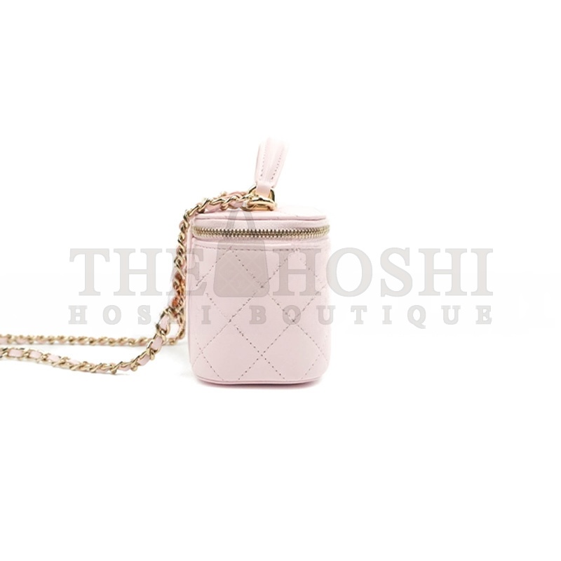 Ch**el MINI TOP HANDLE VANITY WITH CHAIN LIGHT PINK LAMBSKIN GOLD HARDWARE (10*9*7cn) Master Quality