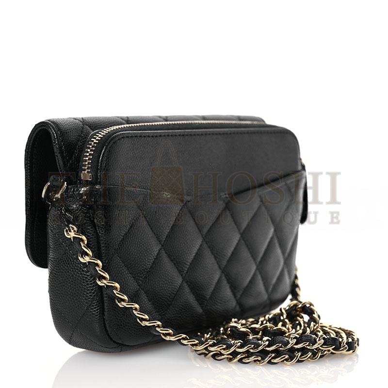 Ch**el CAVIAR QUILTED FLAP PHONE HOLDER WITH CHAIN BLACK 1573060 (17*11*4cm) Master Quality