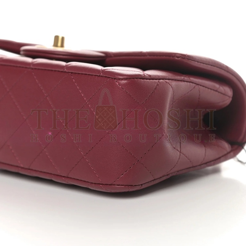 Ch**el LAMBSKIN QUILTED MINI TOP HANDLE RECTANGULAR FLAP BURGUNDY (20*12*6cm) Master Quality