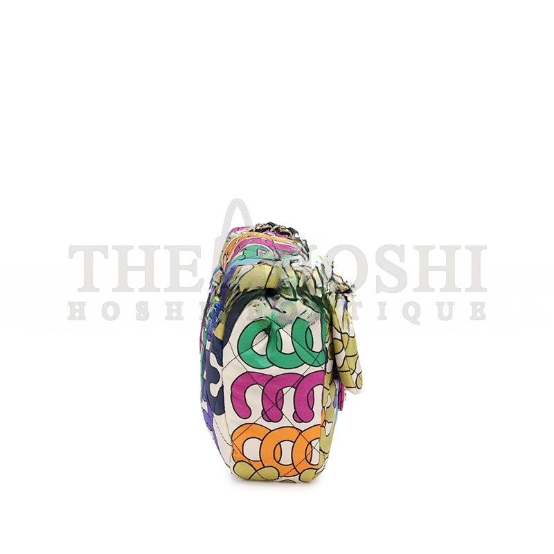 Ch**el RAINBOW QUILTED NYLON MEDIUM LOGO FLAP GOLD HARDWARE AS2897 (24.5*15*5cm) Master Quality