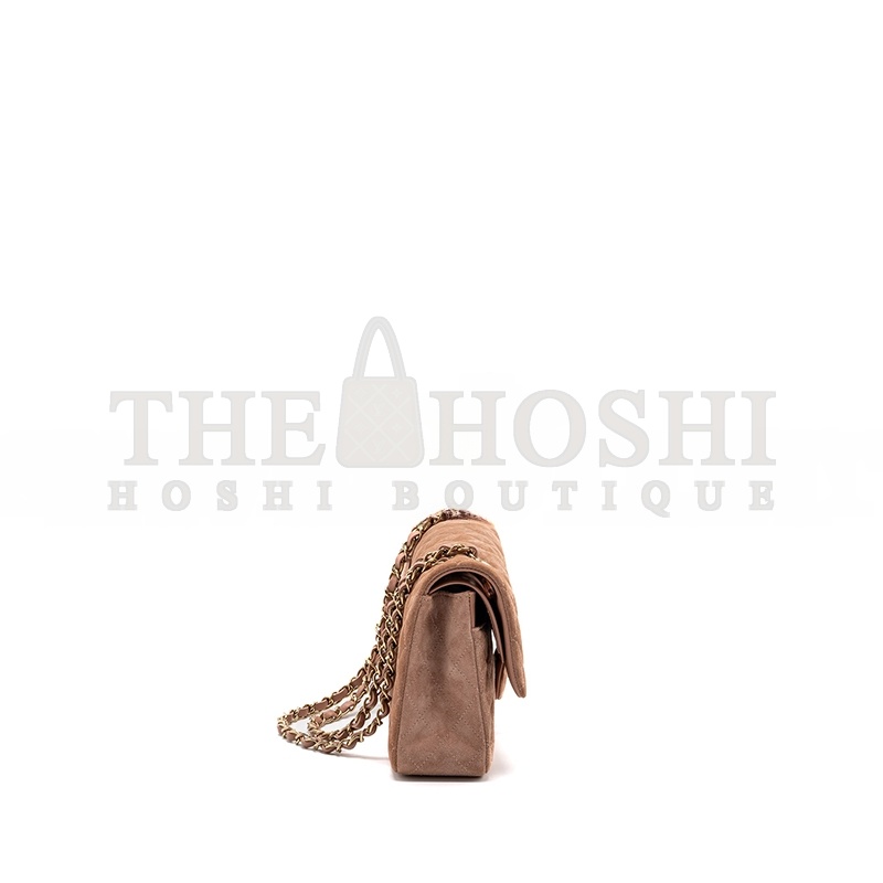 Ch**el MEDIUM CLASSIC DOUBLE FLAP BAG SUEDE LEATHER LIGHT BROWN LGHW (25*16*6cm) Master Quality