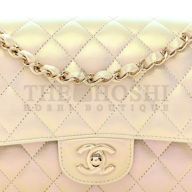 Ch**el IRIDESCENT LAMBSKIN QUILTED MEDIUM DOUBLE FLAP 1404212 (25*15*6cm) Master Quality
