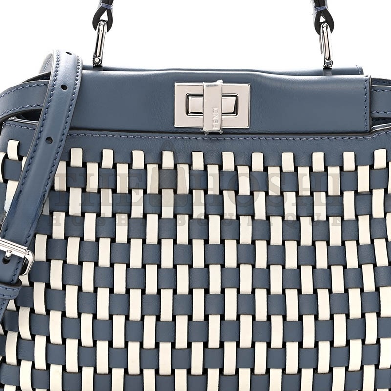F**di CALFSKIN WOVEN MINI PEEKABOO ICONIC SATCHEL MIRTO WHITE ICE (24*18.5*10.5cm) Master Quality