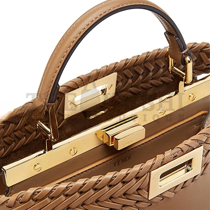 F**di VITELLO KING CEYLON SHINY NAPPA WOVEN SMALL PEEKABOO I SEE U SATCHEL SAND 8BN327AHVYF11WP (33*26*14cm) Master Quality