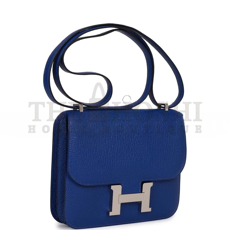 H**me5 CONSTANCE 18 BLEU ELECTRIC CHEVRE PALLADIUM HARDWARE (19*15*4cm) Master Quality