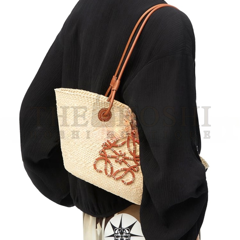 L0ew* SMALL ANAGRAM BASKET BAG IN IRACA PALM AND CALFSKIN A223P65X01-2435 (38*17*13cm) Master Quality