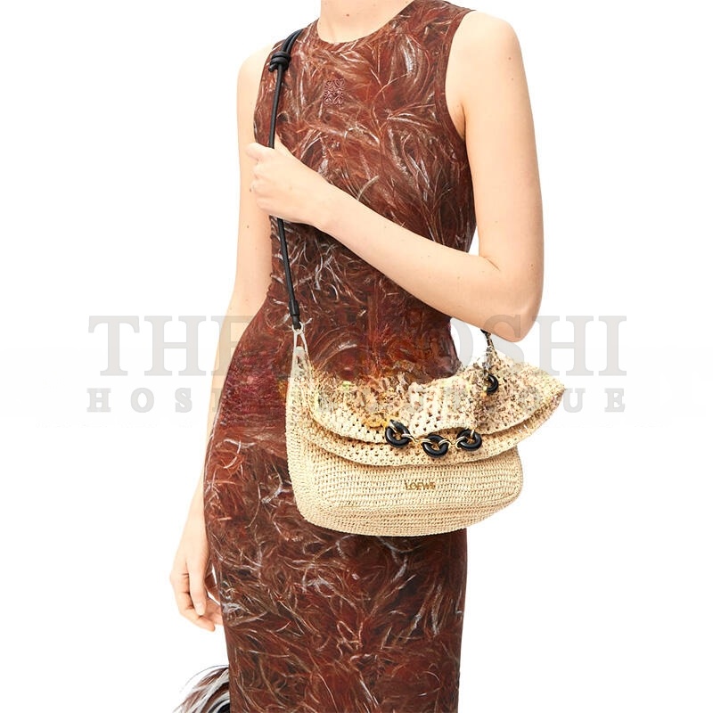 L0ew* MEDIUM OLA BAG IN RAFFIA AND CALFSKIN AP22P22X05 (26*18*13cm) Master Quality