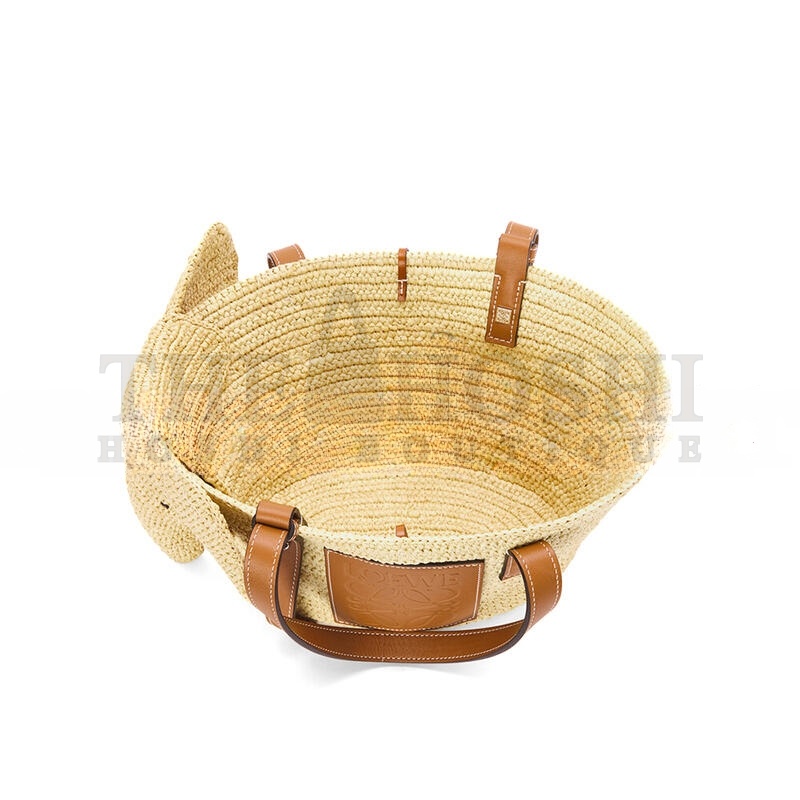 L0ew* SMALL ELEPHANT BASKET IN RAFFIA AND CALFSKIN A546T37X01 (35*17.5*17cm) Master Quality
